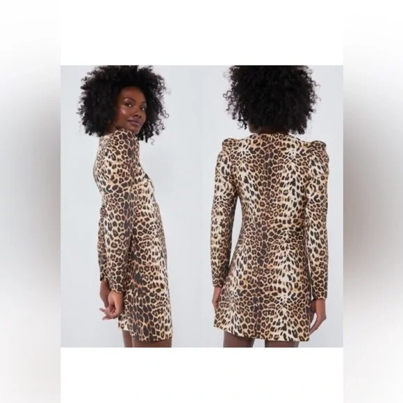 NWT Tuckernuck x India Hicks Leopard Domino Mini Dress S Puff Sleeve - Picture 2 of 15